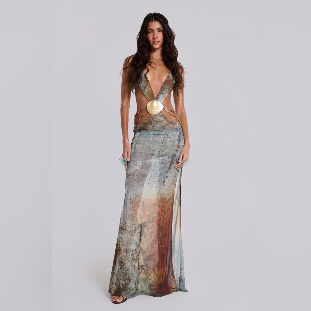 Jaded London Vida Backless Maxi Dress With Shell Trim in Multi